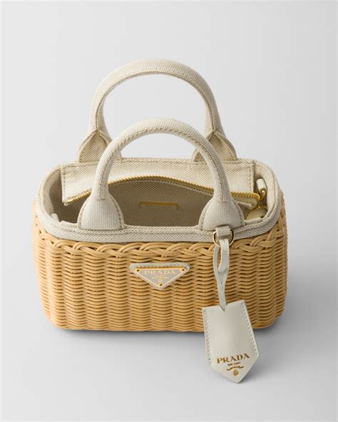 prada wicker mini|Tan/white Mini Wicker And Linen Blend Tote Bag .